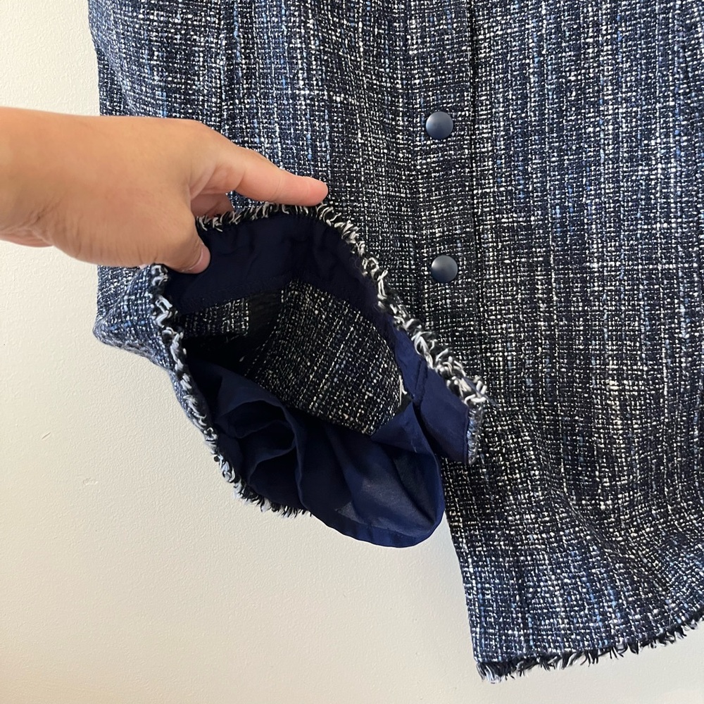 Banana Republic Navy Blue Tweed Button-Front Sleeveless Mini Dress Size 10 - Picture 5 of 12